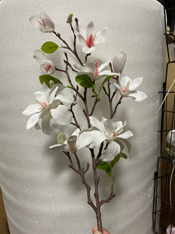 New Artificial Flower Magnolia white/cream with pink Center