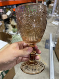 Champagne Color Vintage sunflower drinking Glass 300ml crystal look(Goblet)Amber Mocha Mousse