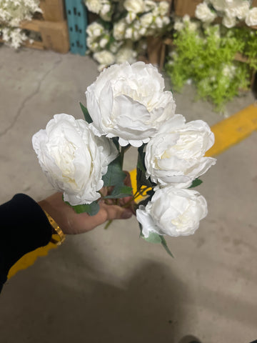 New 7 HEAD Mini white PEONIES PEONY BUNCH