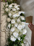 1m Long Premade Rose Arrangement Cream white with rectangular with hanging wisteria