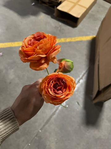 2+1 head Orange Puffy Rose Spray artificial flower