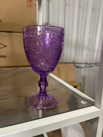 Purple Color Vintage sunflower drinking Glass 300ml crystal look(Goblet)