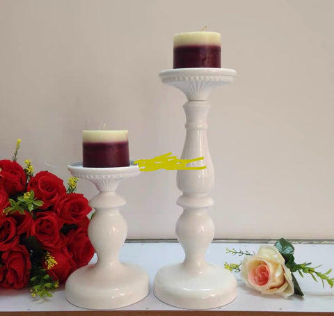 White metal candleholder set of 2