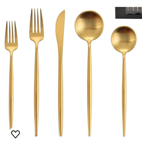 Gold fork, knife and spoon set of 5 new stainless steel flatware