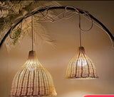 Set of 3 wicker hanging light 10” h /14”h/9”h