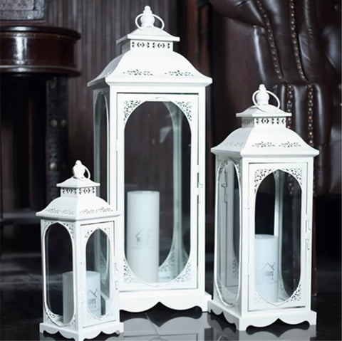 Small White metal Lantern (S) 13.75”