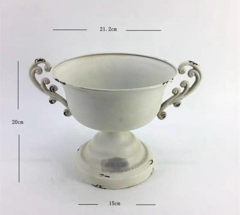 8” high White urn METAL