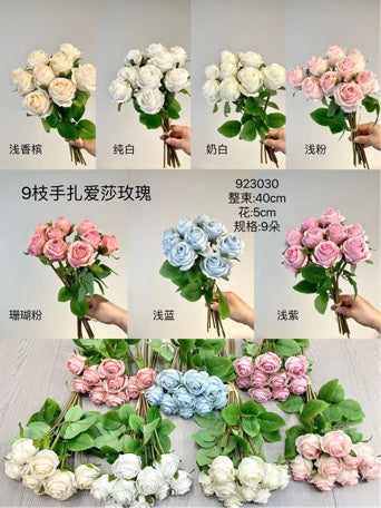 New Elsa 9 head Light blue Rose bunch