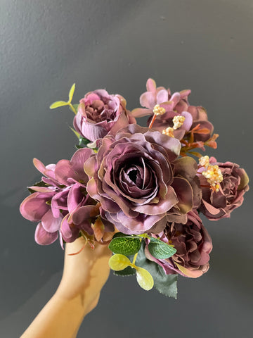 Mini bunch purple Artificial Flower Austin rose